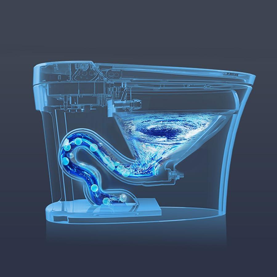Smart Toilet Bidet Combo With Self-Cleaning Nozzle,Upmarket Compact Dual Flush Toilet 1/1.28 GPF,Tank Less Toilet With Foot Sensor Flush,White Night Light,Knob Control,Power Outage Flushing,Soft Close