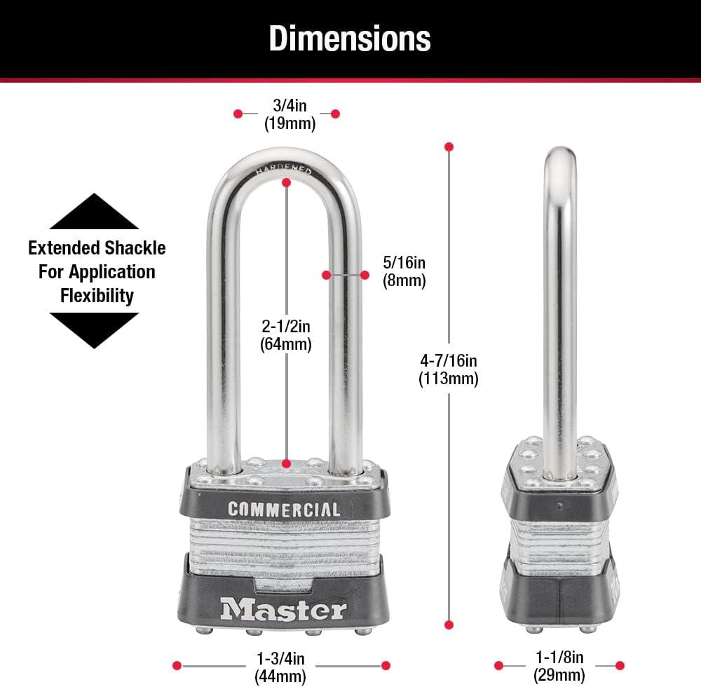 Silver Steel Outdoor Padlock with Key, 2-1/2" Shackle