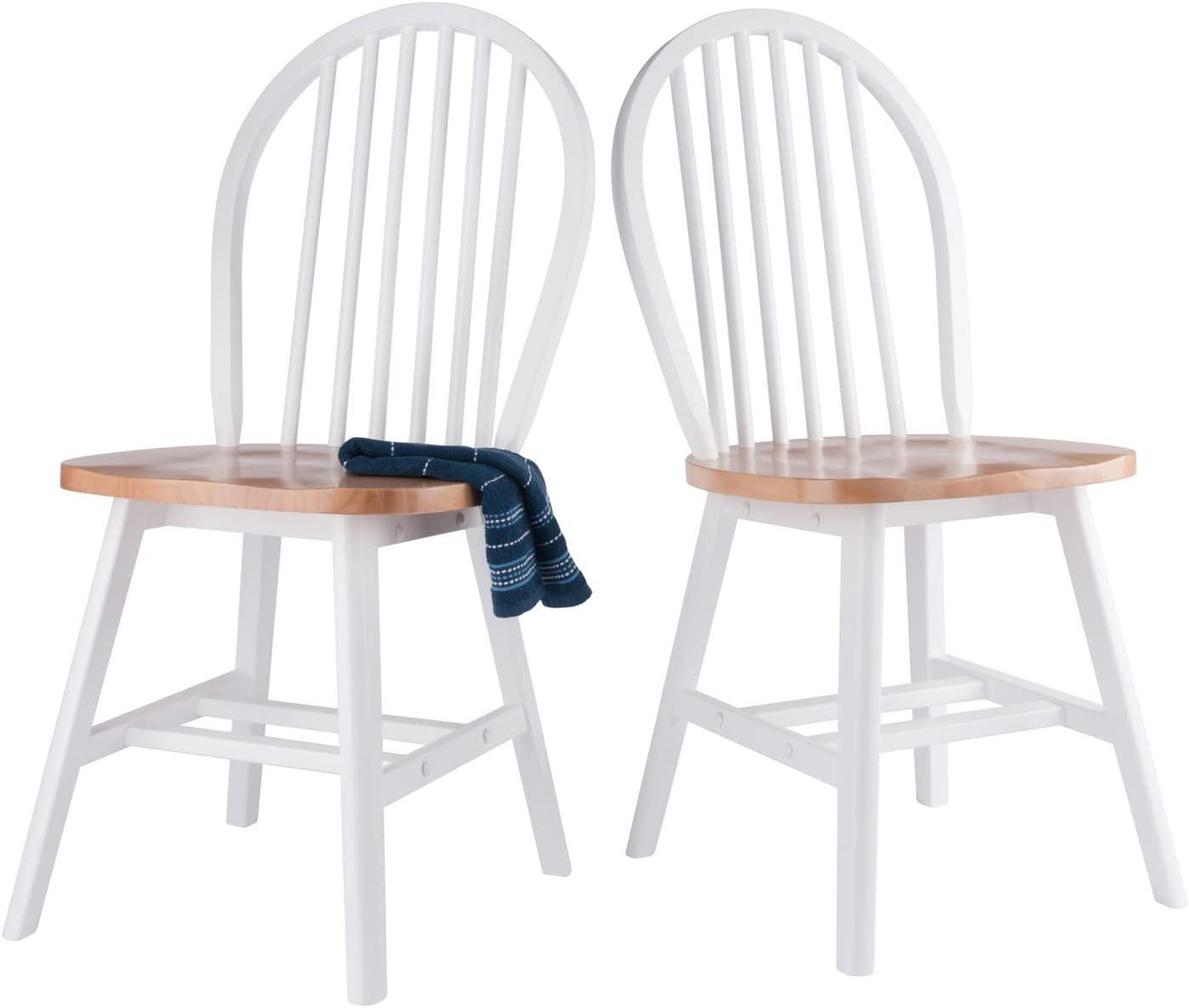 Winsome 2pc Windsor Chair Set Natural/White : Wood Frame, Spot Clean, Transitional Style, No Tools Assembly