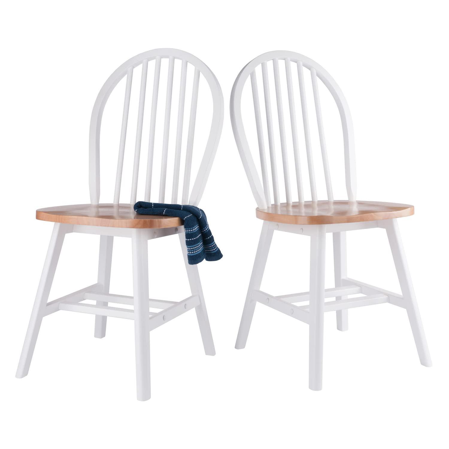 Winsome 2pc Windsor Chair Set Natural/White : Wood Frame, Spot Clean, Transitional Style, No Tools Assembly