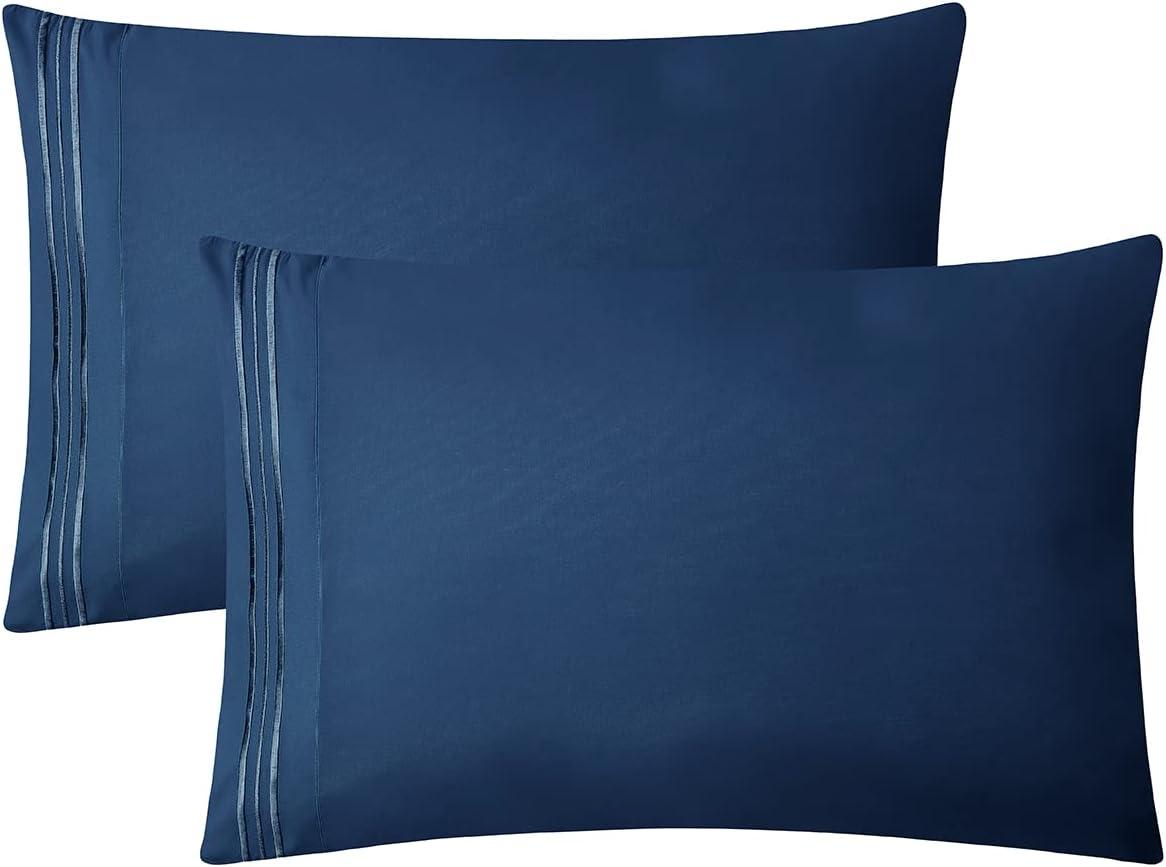 Clara Clark Premier 1800 Microfiber Collection 3-Line Bed Sheet Set, Cal King Size, Navy Blue