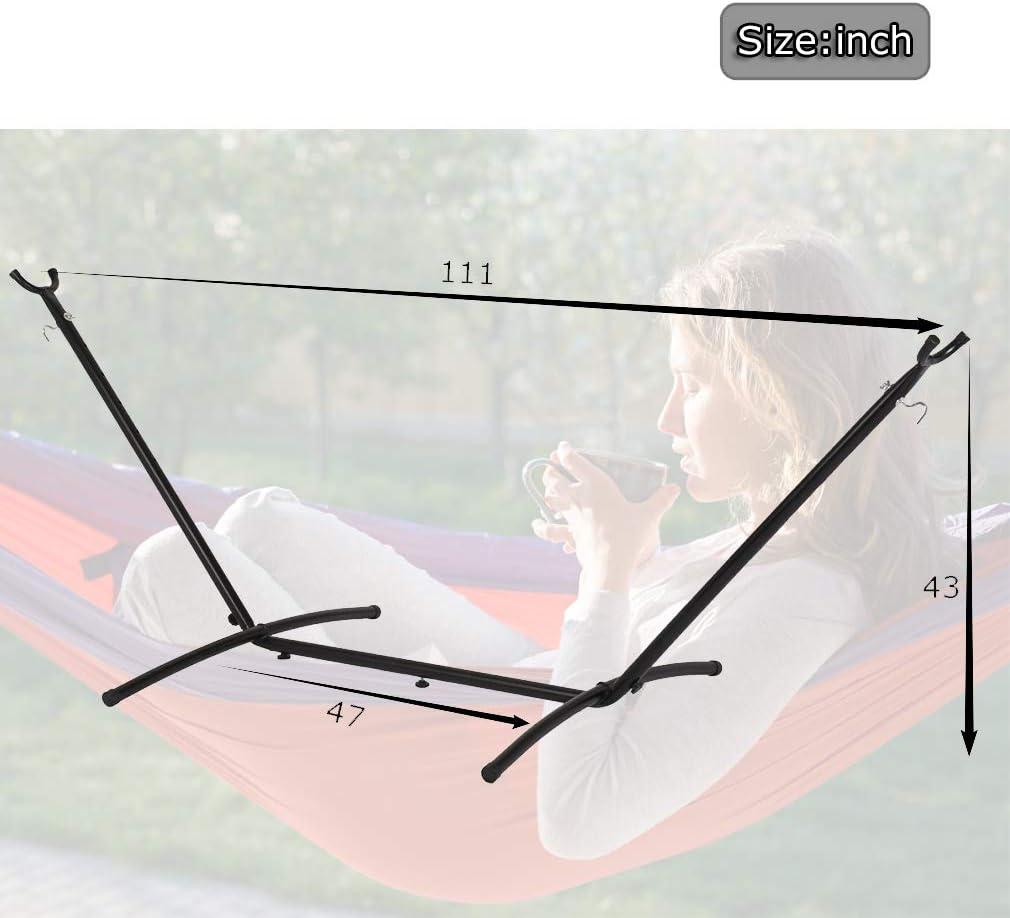 SUNDAN Two Person Hammock Adjustable Hammock Bed with Space Saving Steel Stand Portable Carrying Case Easy Set Up Indoor Hammock Standing Hammock for Outside Hammock Stand Portable