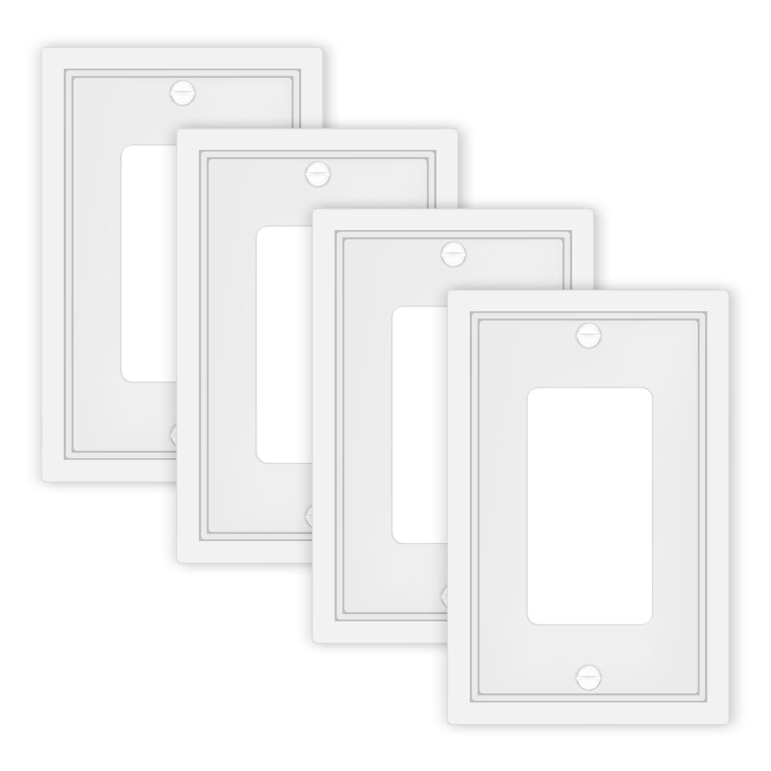 4 Pack Single Decorator Switch Cover Plate White Classic Decorative Decorator Switch Plates Cover 1 Gang Rocker Wall Plate Cover for Duplex Toggle