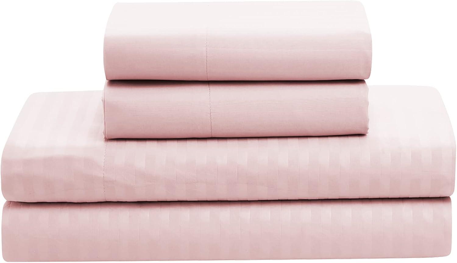 8 Piece Embossed Dobby Stripe Bed In A Bag Set - King, Pale Pink