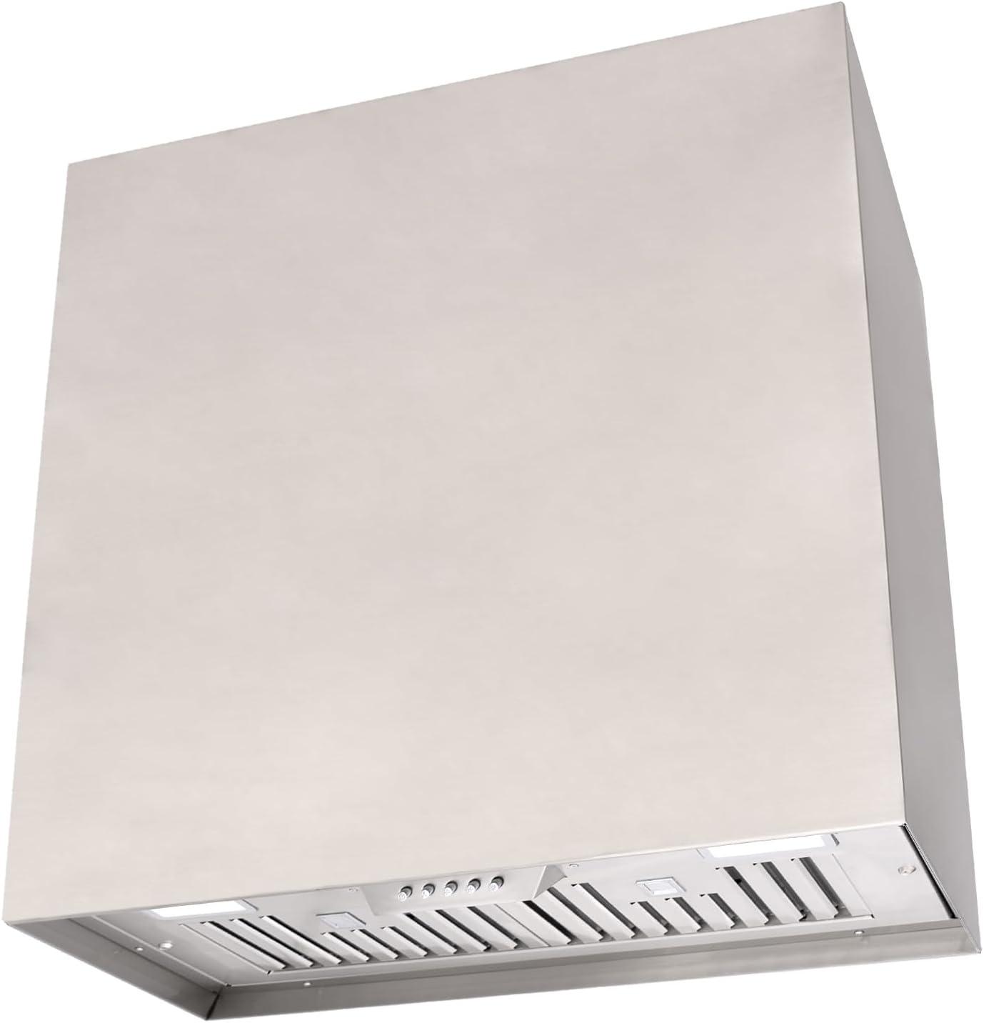 Akicon Stainless Steel Range Hood, Modern Box Kitchen Hood with Powerful Vent Motor, Wall Mount, 30”W*30”H*14D, Brushed Stainless