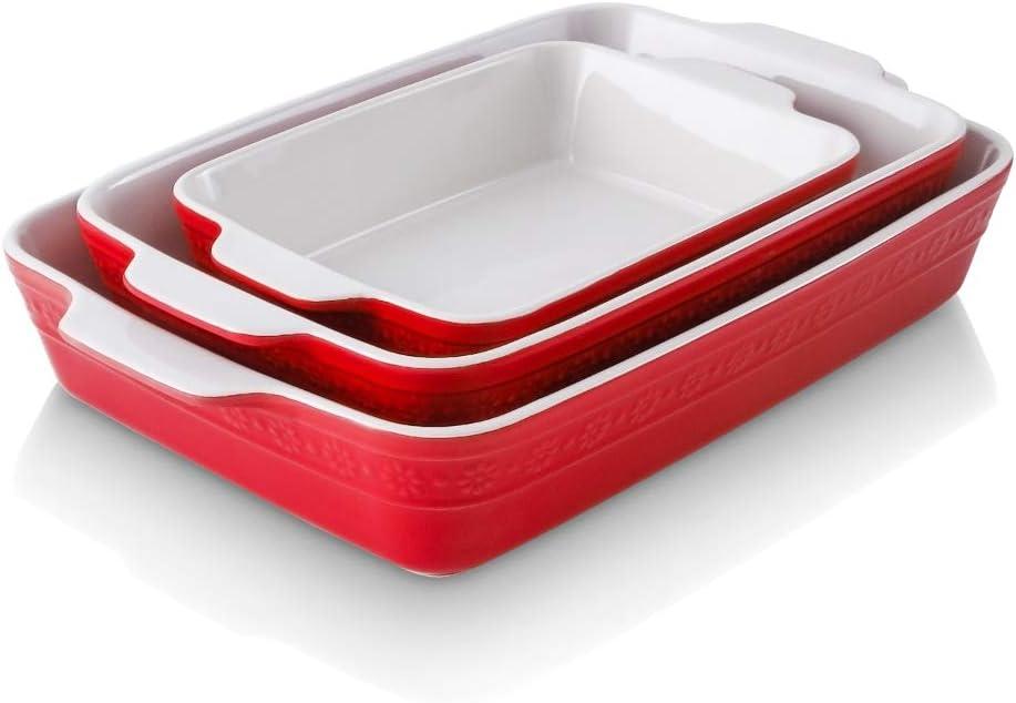 Adeco Trading Ceramic Bakeware Set, Rectangular Baking Dish For Cooking, Kitchen, Cake Dinner, Banquet And Daily Use, 9X13 Casserole Dishes For Oven Porcelain Baking Pans