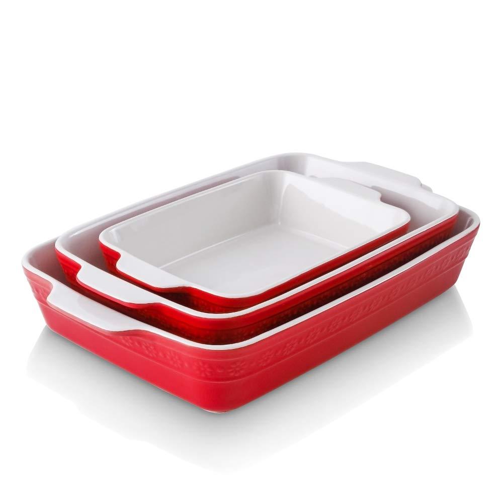 Adeco Trading Ceramic Bakeware Set, Rectangular Baking Dish For Cooking, Kitchen, Cake Dinner, Banquet And Daily Use, 9X13 Casserole Dishes For Oven Porcelain Baking Pans