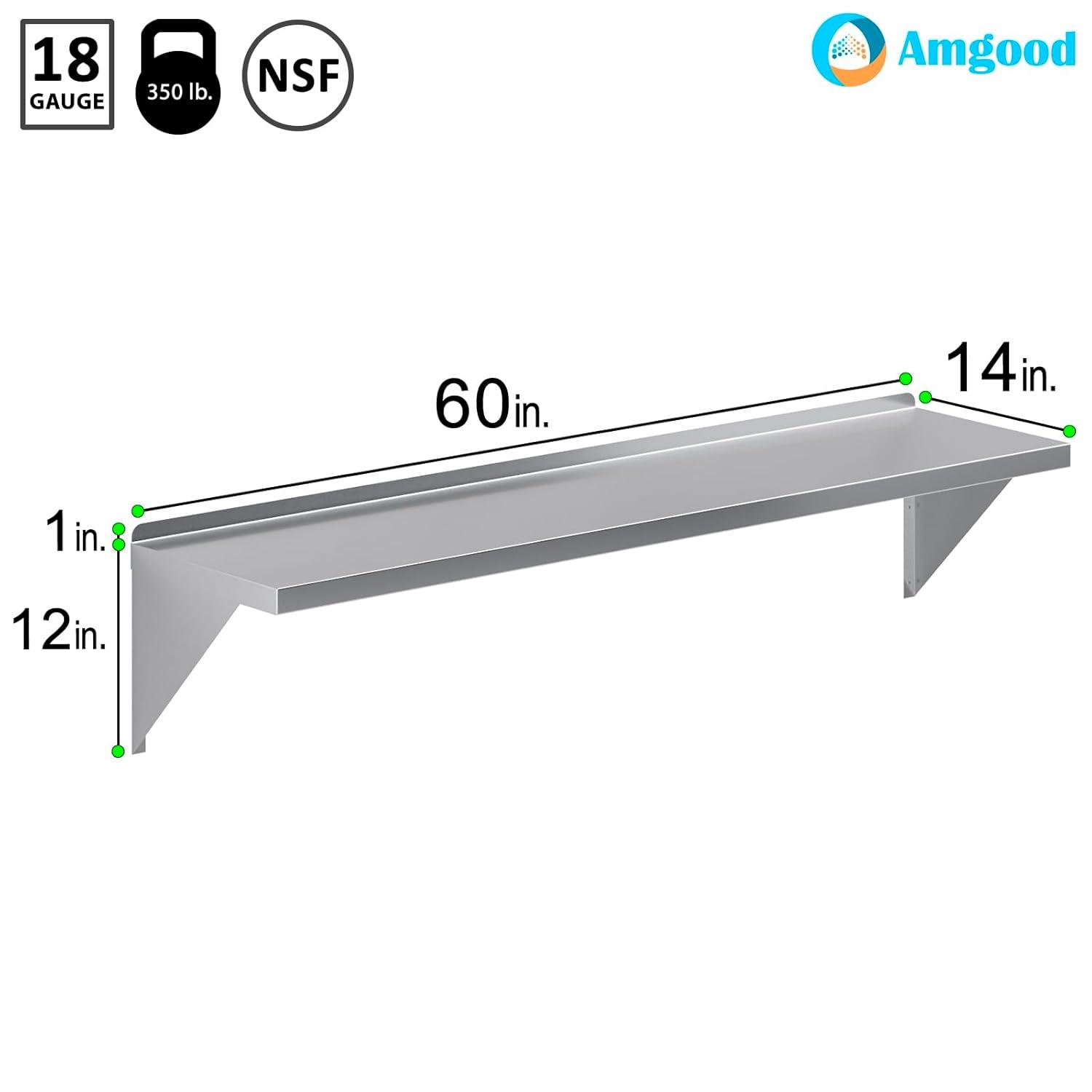 60" Stainless Steel Wall Shelf with Brackets