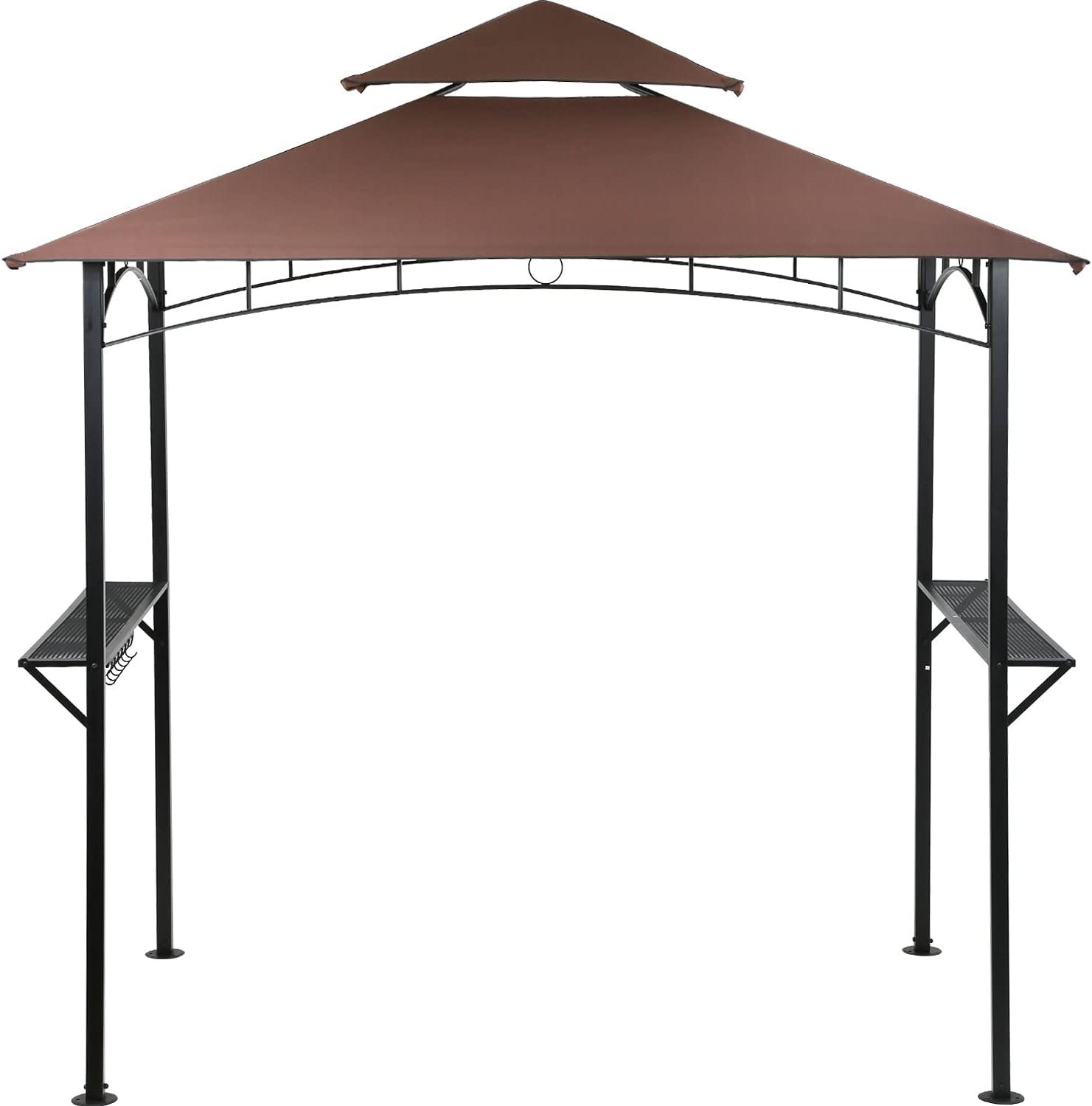 8'x 5' Brown Steel Double Tiered BBQ Gazebo Canopy