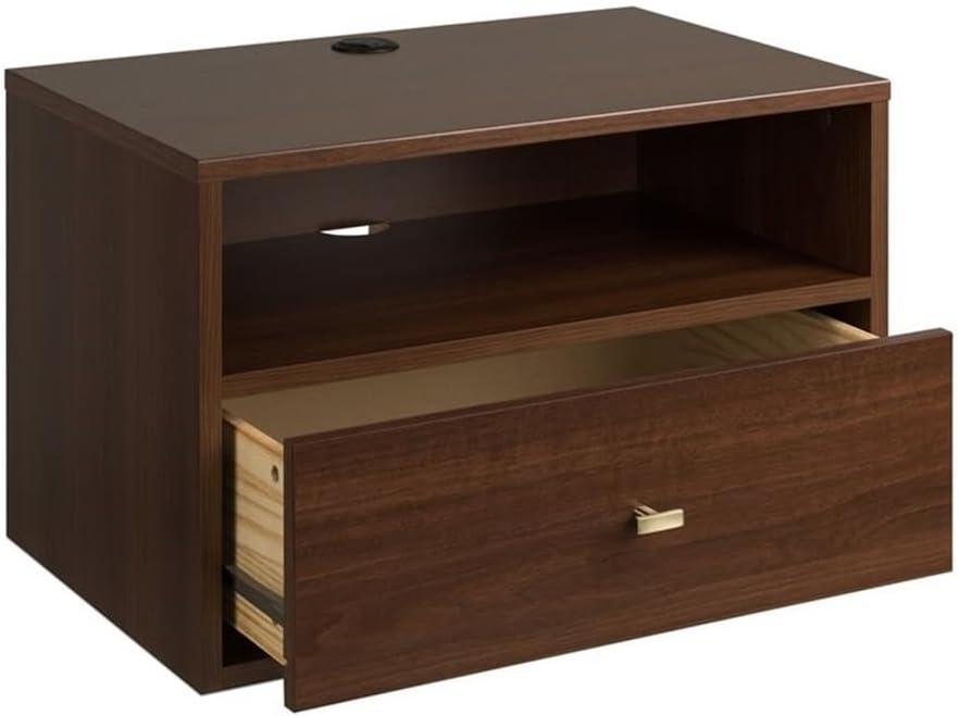 Floating 1 Drawer Nightstand with Open Shelf Cherry - Prepac: Laminated, Cable Management, Metal Glides