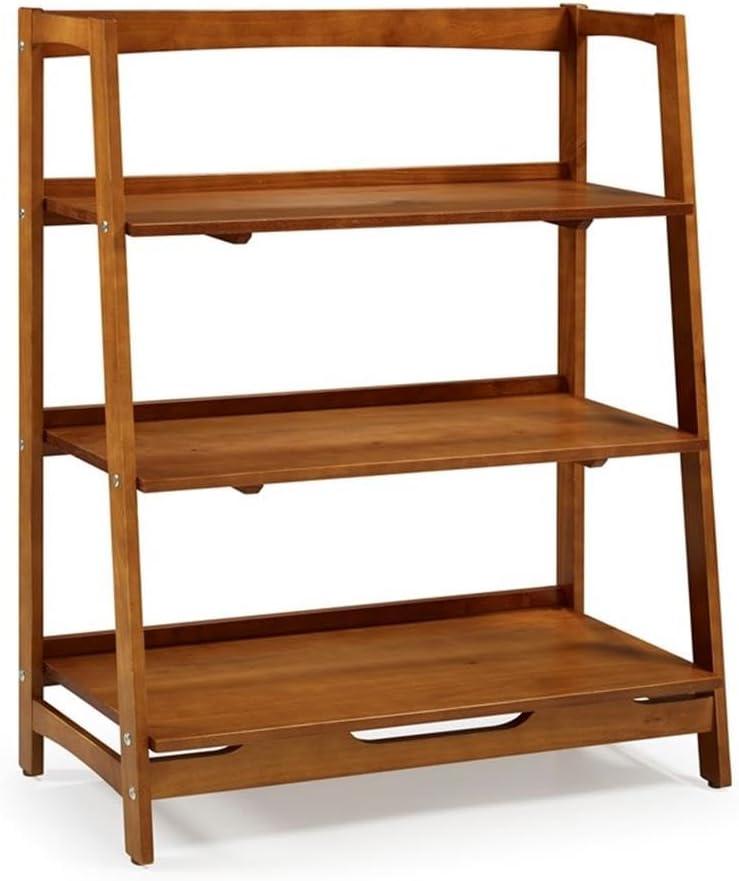 Camaflexi Mid Century Modern Wooden Bookshelf 3 Tier Open Shelving Unit, Castanho 100% Solid Wood