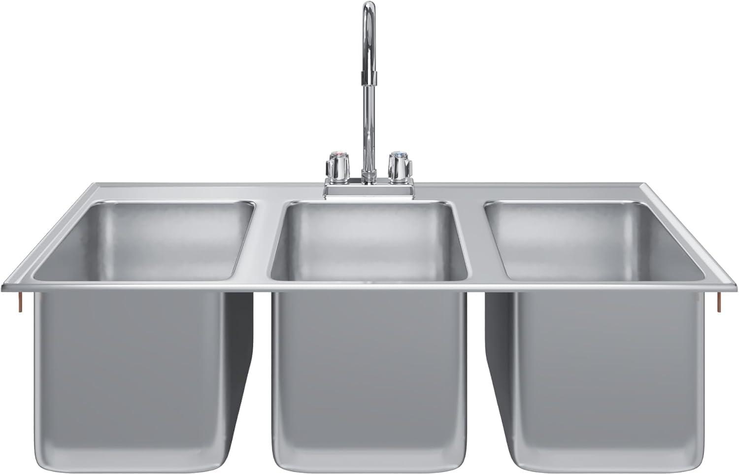 37" L x 18" W Stainless Steel 3 Compartment Drop in Sink