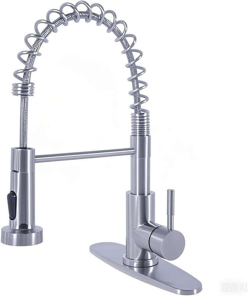 SHACO Kitchen Faucet, Stainless Steel Kitchen Faucet with Pull Down Sprayer, Commercial Single Handle Spring Faucet for Farmhouse Camper Laundry Utility RV Wet Bar Sink Brushed Nickel