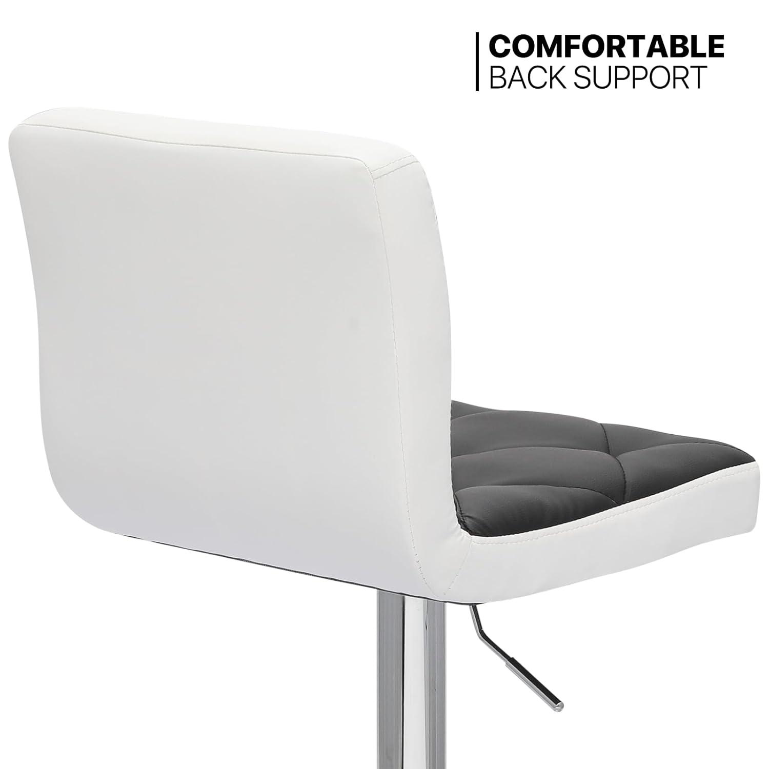 MoNiBloom Modern Bar Stools, Faux Leather Swivel Adjustable Barstools with Square Back, Counter Height Chairs Set of 2, Black/White