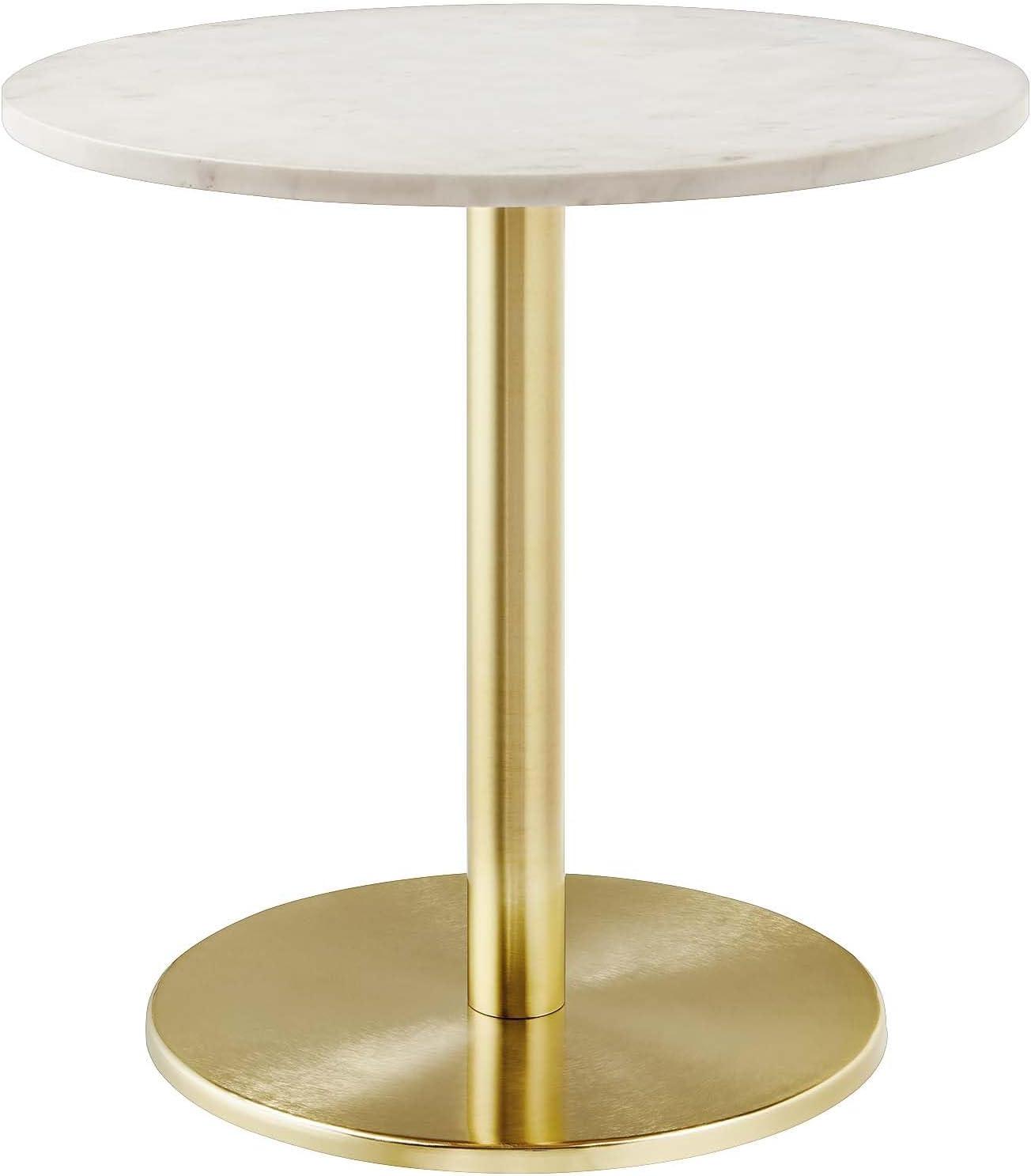 Modway Viva Round Metal & Marble Side Table in Brass and White