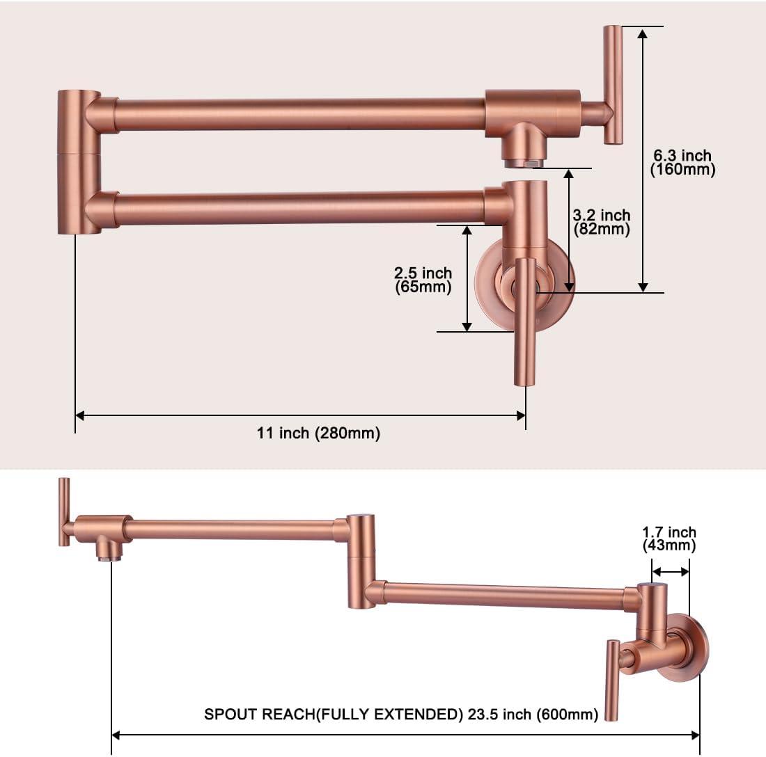 Commercial Wall Mount Brass Pot Filler Faucet with Double Joint Swing Arms