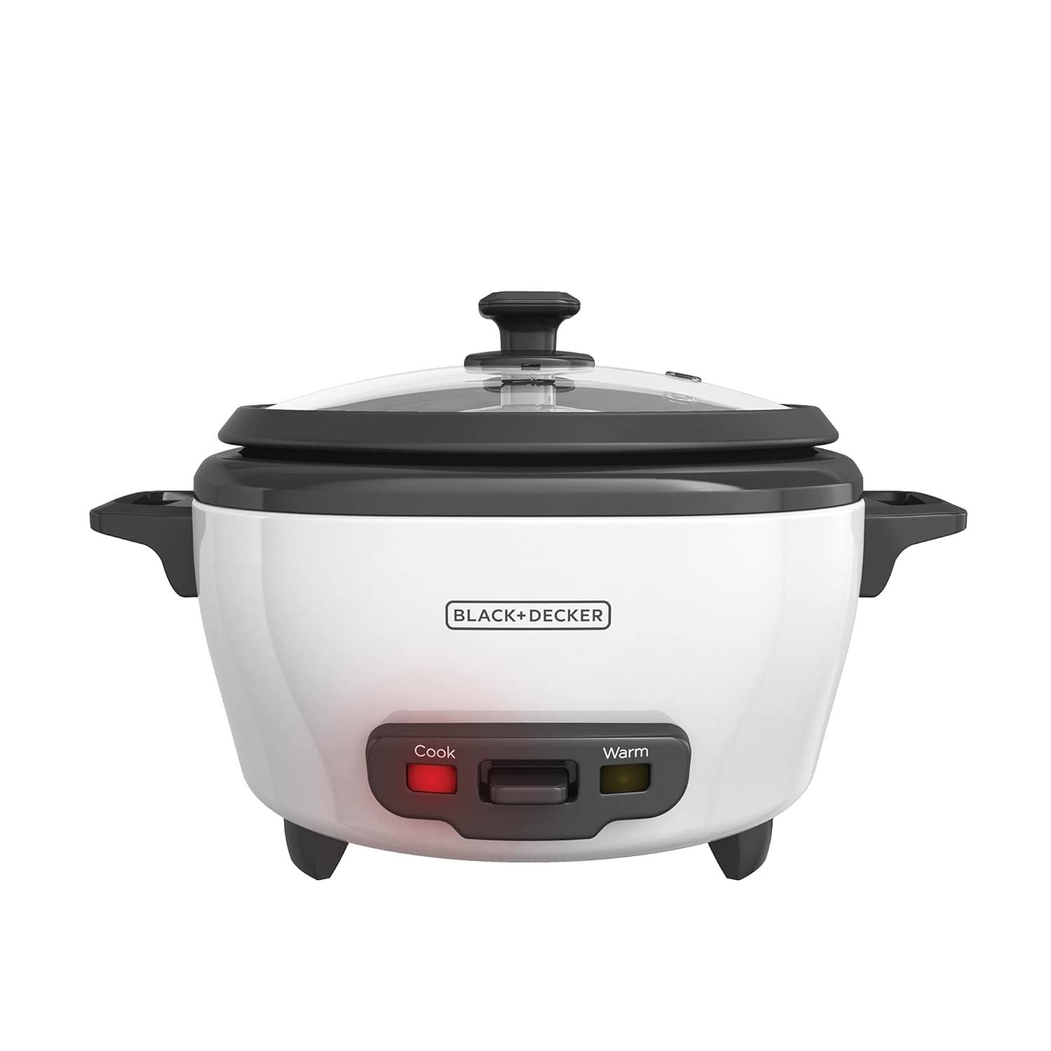 BLACK+DECKER 6-Cup Rice Cooker, RC506, 3-cup Uncooked Rice, Steaming Basket, Removable Non-Stick Bowl, One Touch