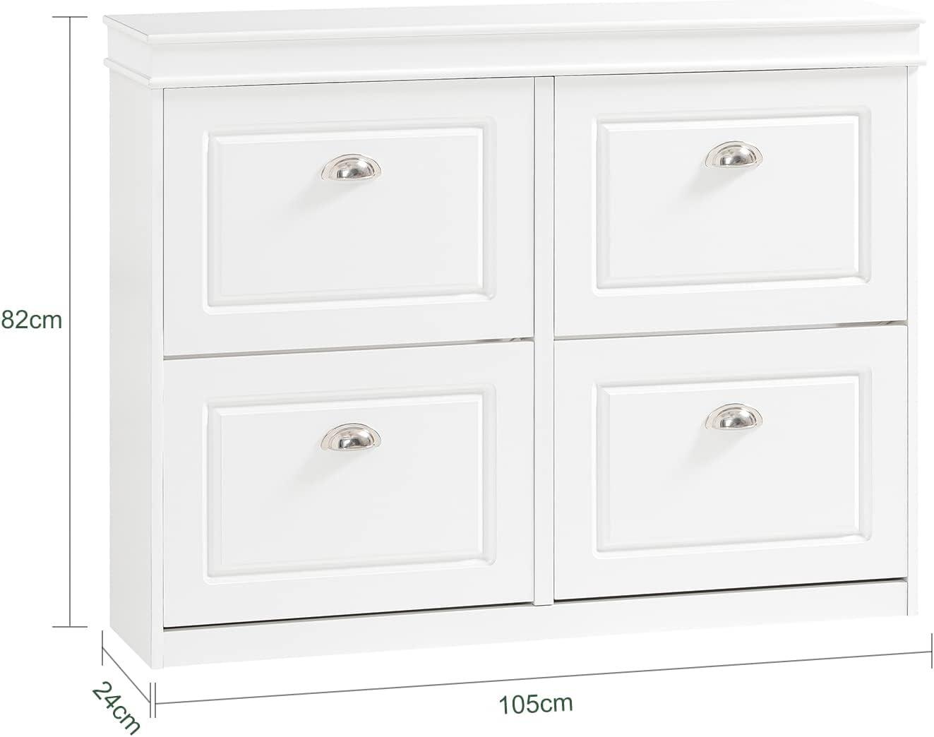 Haotian White Shoe Cabinet with 4 Flip Drawers, Large Freestanding Shoe Rack, Modern Shoe Organizer for Entryway, Hallway, Entance FSR79-W