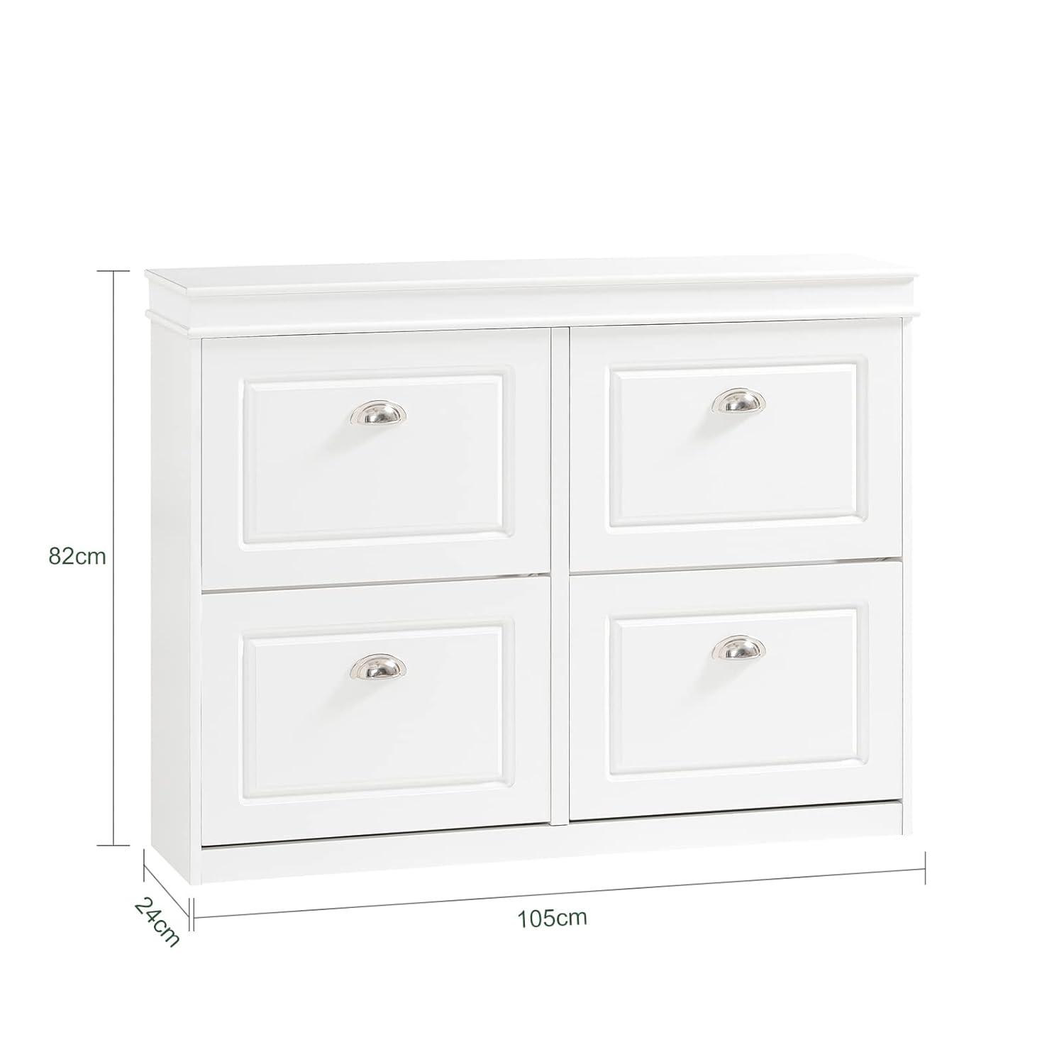 SoBuy White Shoe Cabinet with 4 Flip Drawers, Large Freestanding Shoe Rack, Modern Shoe Organizer for Entryway, Hallway, Entance FSR79-W