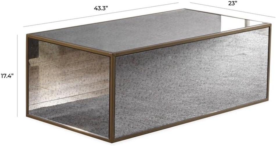 Lana Large Square Mirrored Glass Coffee Table with Brass Border