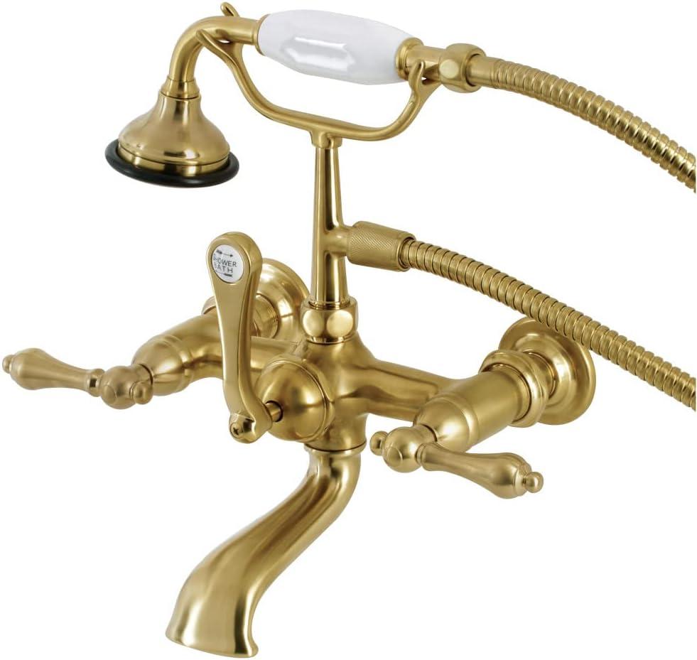 Brushed Brass Wall Mount Clawfoot Tub Faucet with Hand Shower