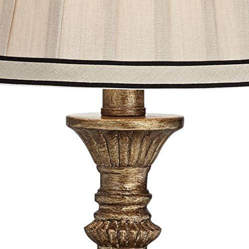 Regency Hill Ribbed Traditional Rustic Accent Table Lamp 18" High Antique Gold Beige Fabric Pleated Empire Shade for Bedroom Living Room Bedside Kids