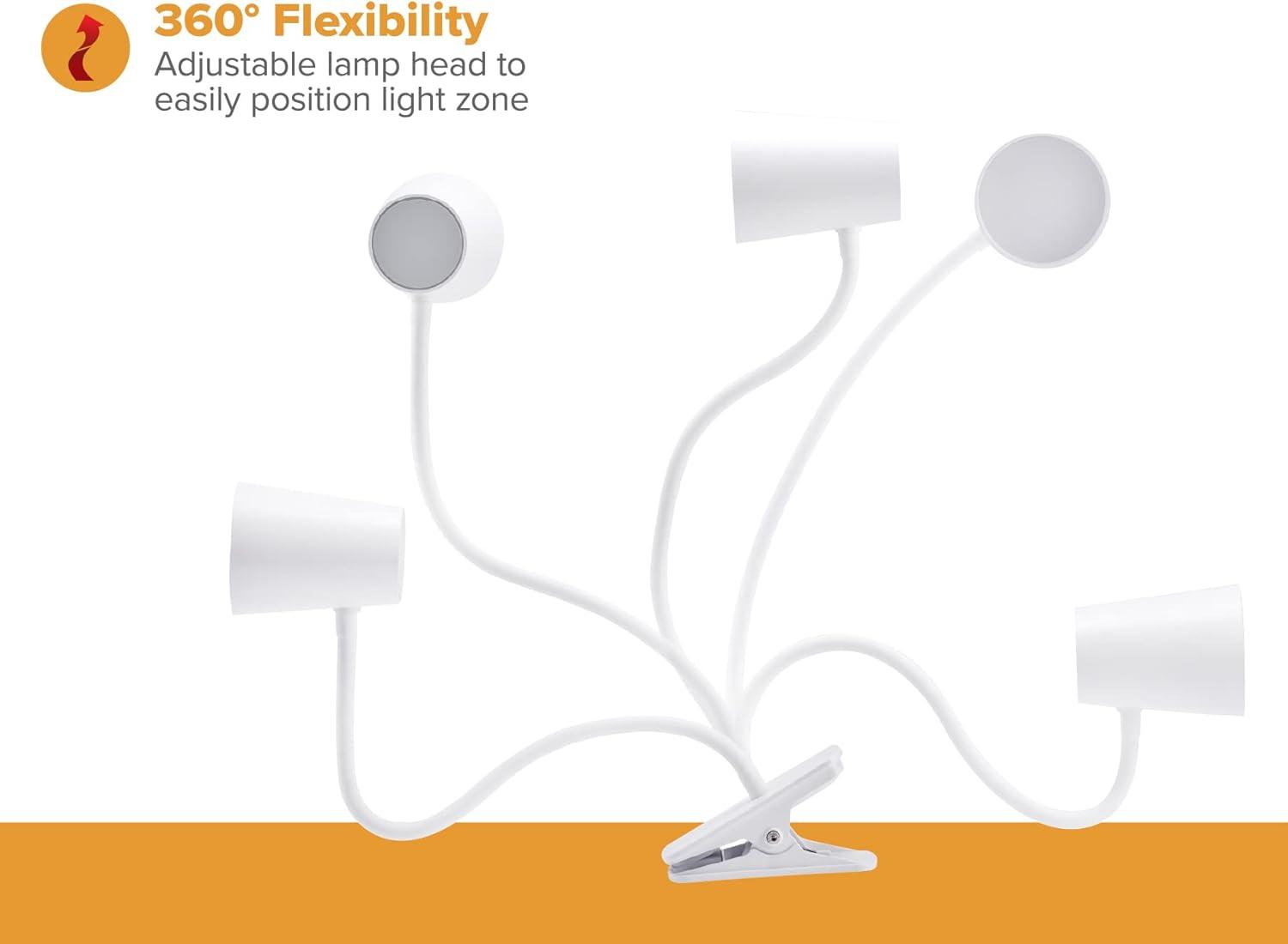 Adjustable LED Clamp Light, 7.48 in. White, Indoor, Desk Lamp