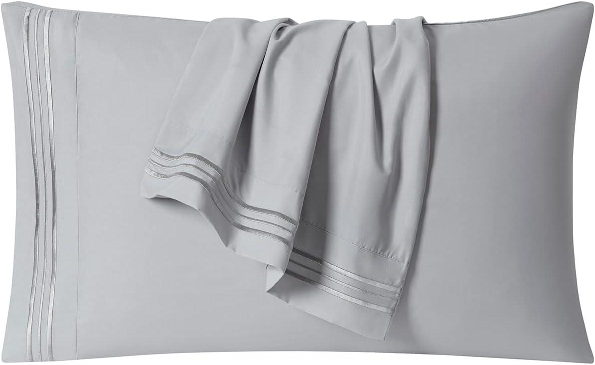 Clara Clark Bed Sheets, Premier 1800 Series 4 Piece Bed Sheet Set, Deep Pocket Luxury Soft Bedding Sheets & Pillowcases, Twin, Light Gray