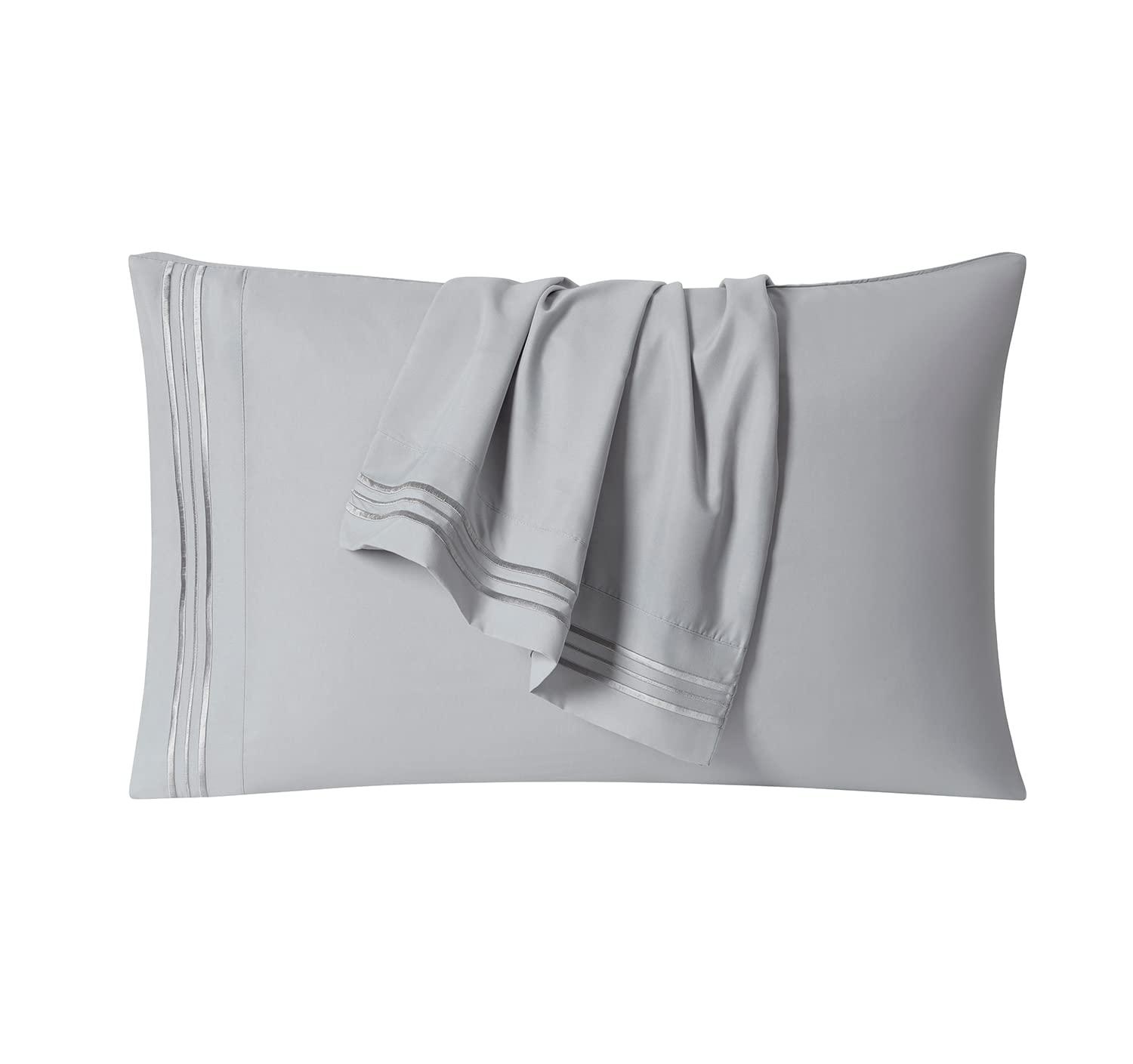 Clara Clark Bed Sheets, Premier 1800 Series 4 Piece Bed Sheet Set, Deep Pocket Luxury Soft Bedding Sheets & Pillowcases, Twin, Light Gray