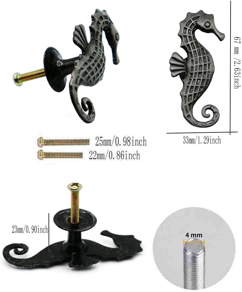Seahorse Cabinet Knobs, 4Pcs Zinc Alloy, Silver, 2.63" L x 1.29" W x 0.90" H, Easy to Install, Durable