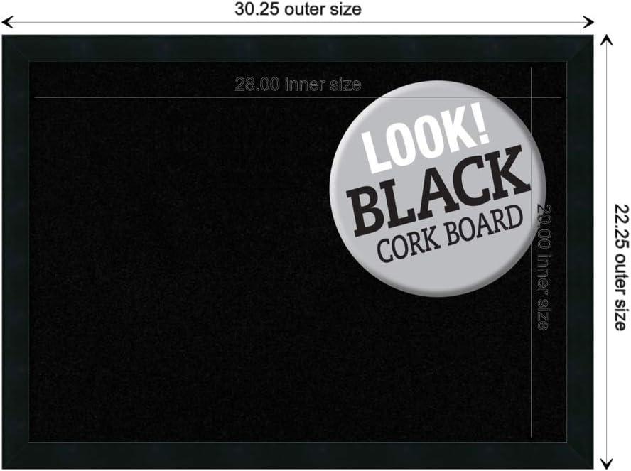 Amanti Art Black Cork Board Wood Framed Mezzanotte Black Bulletin Board 30 in. x 22 in.