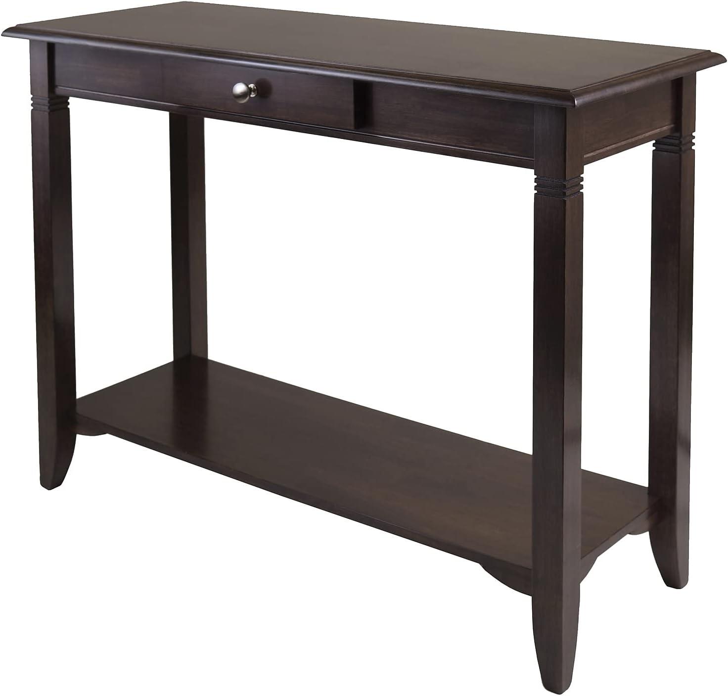 Winsome Nolan Console Table with Drawer Cappuccino: Elegant Entryway Table, Sofa Table with Shelf, Wood Composite