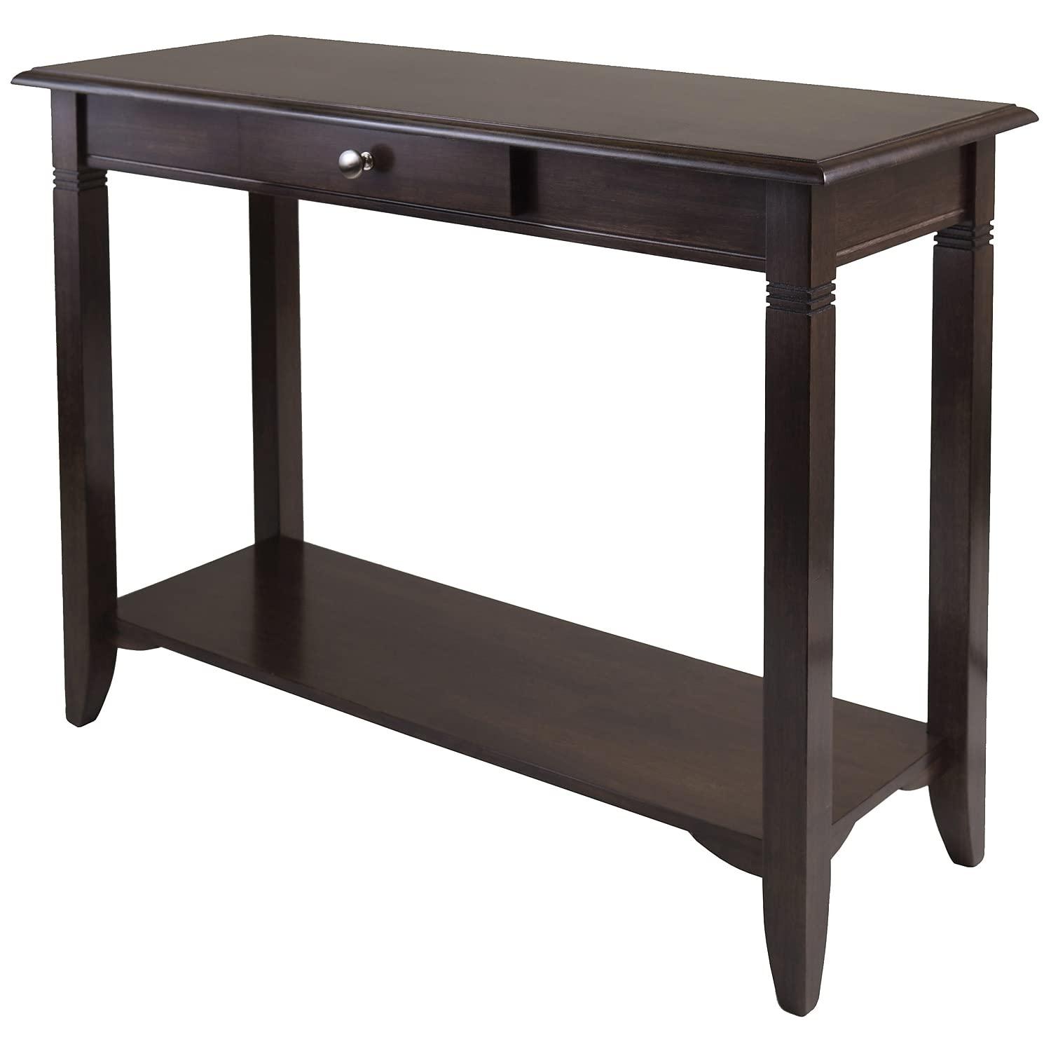 Winsome Nolan Console Table with Drawer Cappuccino: Elegant Entryway Table, Sofa Table with Shelf, Wood Composite