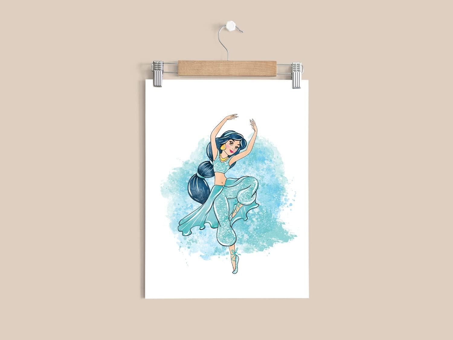 Nistio® Disney Princess Wall Art Prints, Ballerina Princess Girls Room Decor, Elsa, Cinderella, Princess Anna, Tiana, Set of 8, 8x10 inches (Unframed)