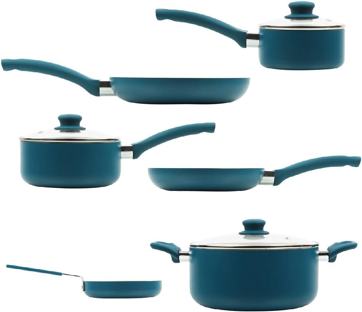 Mainstays 12 Piece Ceramic Nonstick Aluminum Pots and Pans Cookware Set, Blue