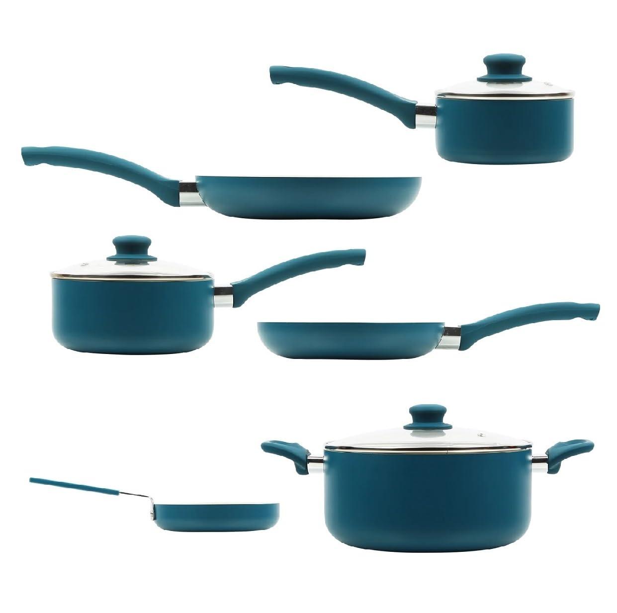 Mainstays 12 Piece Ceramic Nonstick Aluminum Pots and Pans Cookware Set, Blue