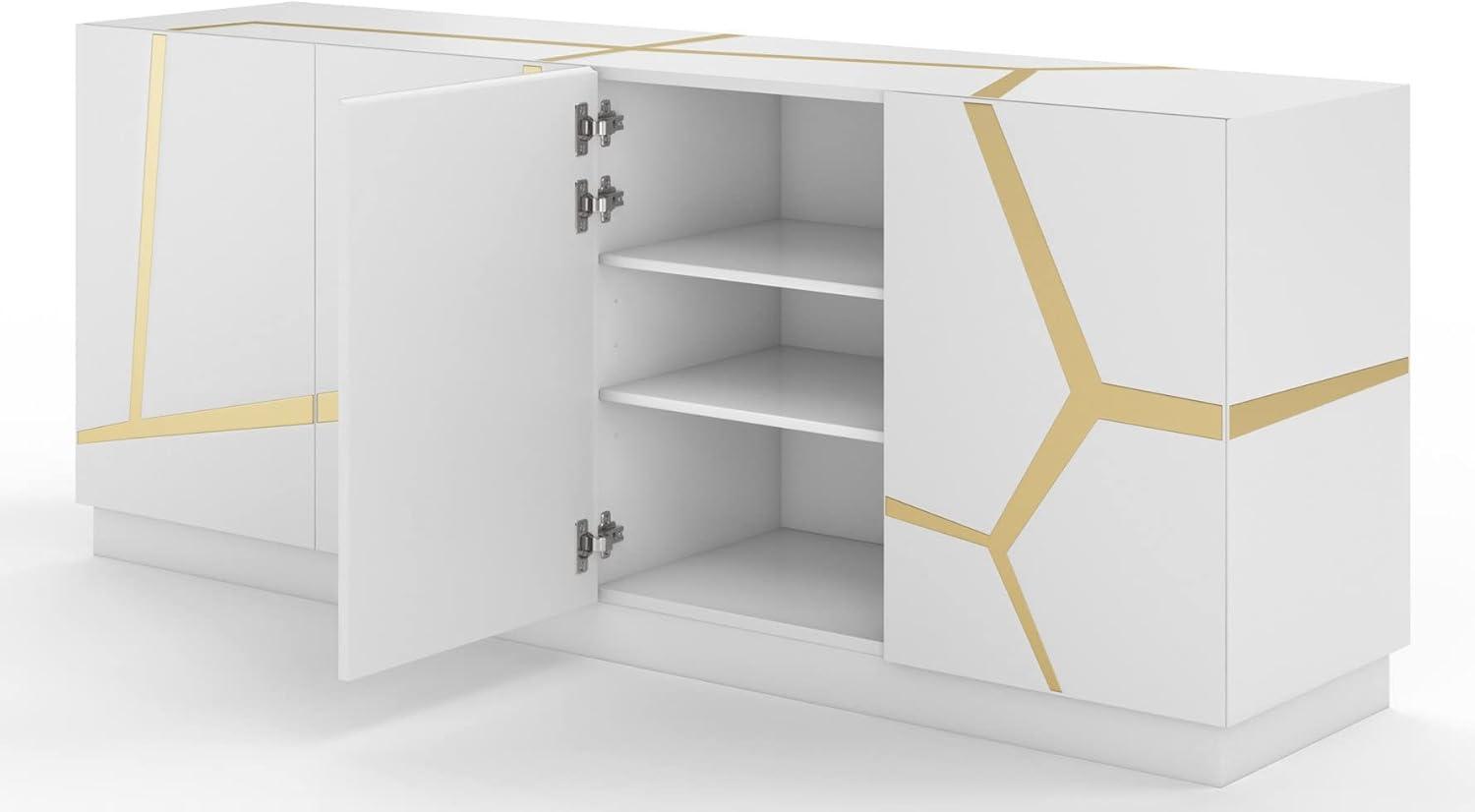 Staton 78.7" White Lacquer Buffet with Gold Accents