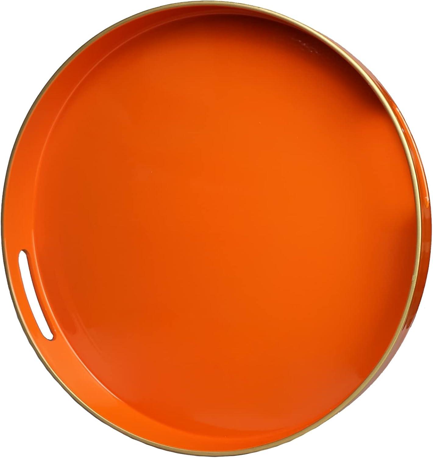 13" Orange Plastic Round Serving Tray with Handles