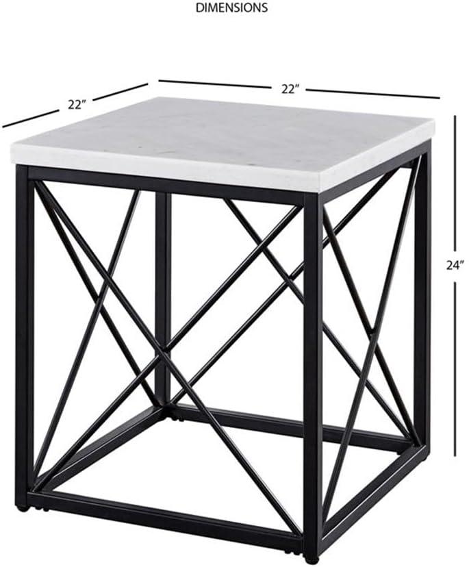 Skyler Marble Top Square End Table White/Black - Steve Silver Co.: Modern Living Room Accent, X-Stretchers, No Tools Assembly