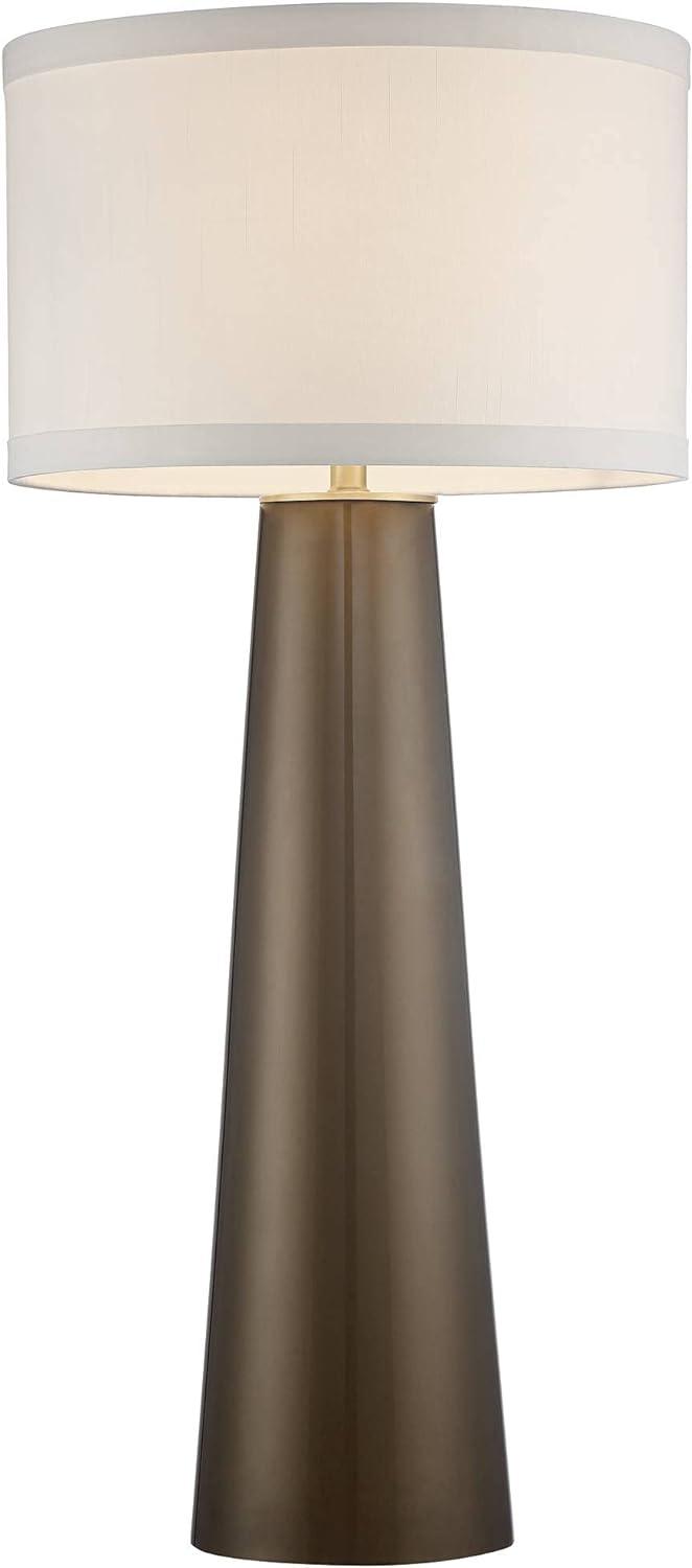 Possini Euro Design Karen Modern Table Lamp with Clear Round Riser 37 1/2" Tall Dark Gold Glass Off White Fabric Drum Shade for Bedroom Living Room