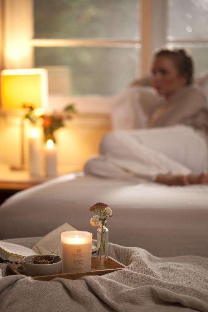 Frosted Glass Peace + Tranquility Lidded Jar Candle White 8.8oz - Mind & Body by Chesapeake Bay Candle: Soy Wax Blend with Essential Oils