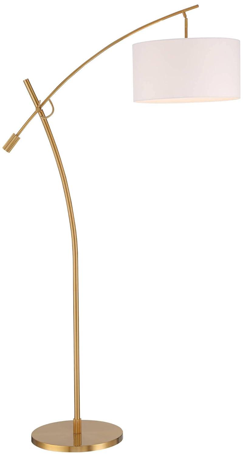 Possini Euro Design Raymond Modern Arc Floor Lamp 69" Tall Warm Gold Adjustable Boom Arm White Linen Drum Shade for Living Room Reading Office House