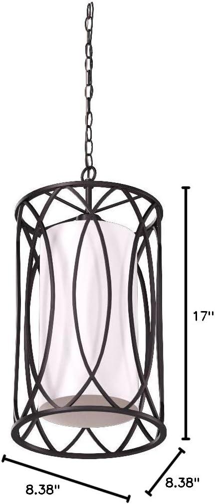 Monica 17" Modern Drum Pendant with White Fabric Shade and Bronze Finish