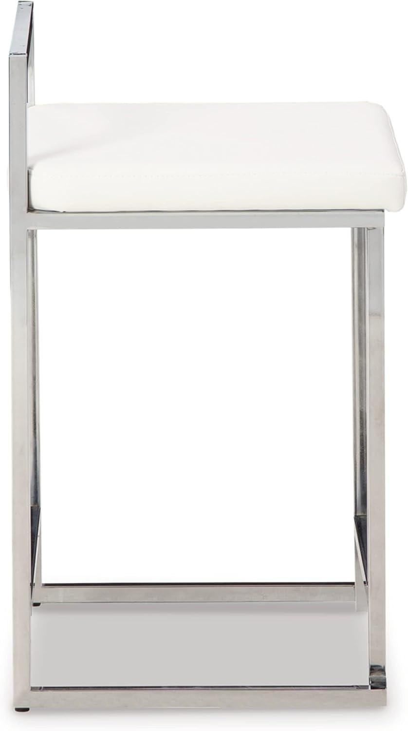 Signature Design by Ashley Madanere Contemporary Upholstered Stool with Metal Frame, 2 Count, White & Chrome