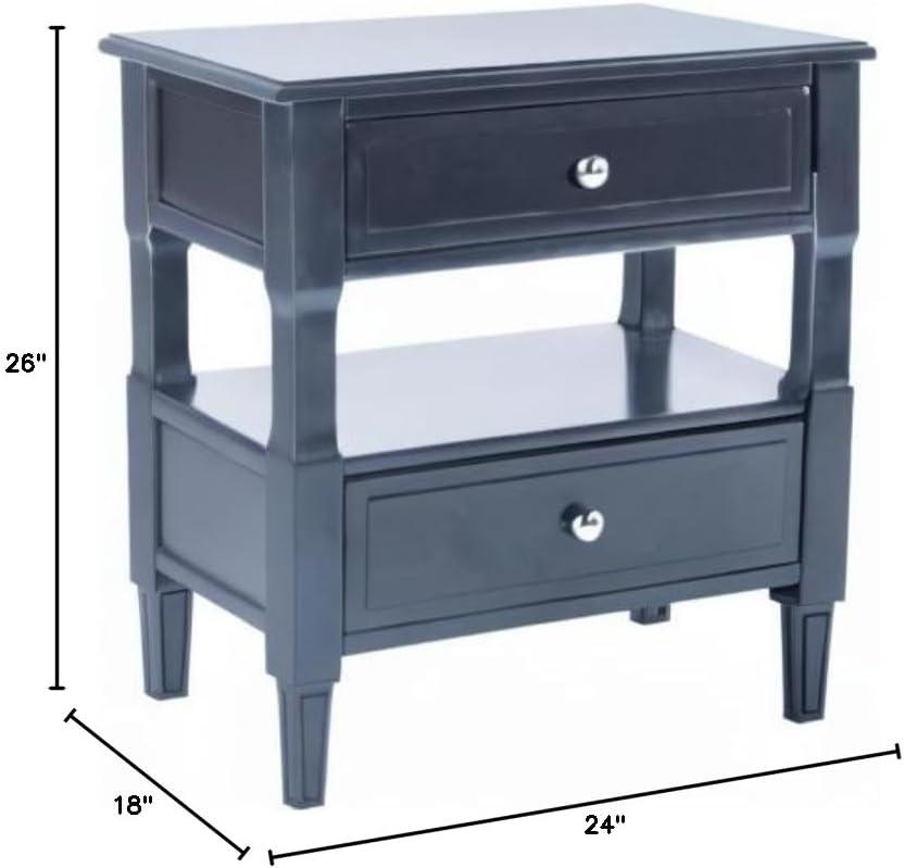 Burgundy-Inspired Black 2-Drawer Nightstand with Chrome Pulls