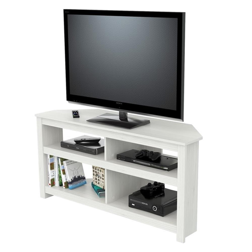 Inval 4-Shelf Corner TV Stand for TVs up to 60”, Washed Oak