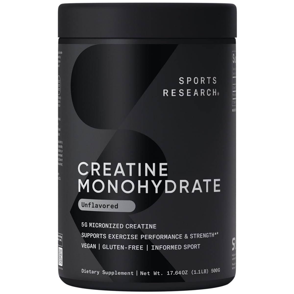 Sports Research Creatine Monohydrate, Unflavored, 1.1 lb (500 g)