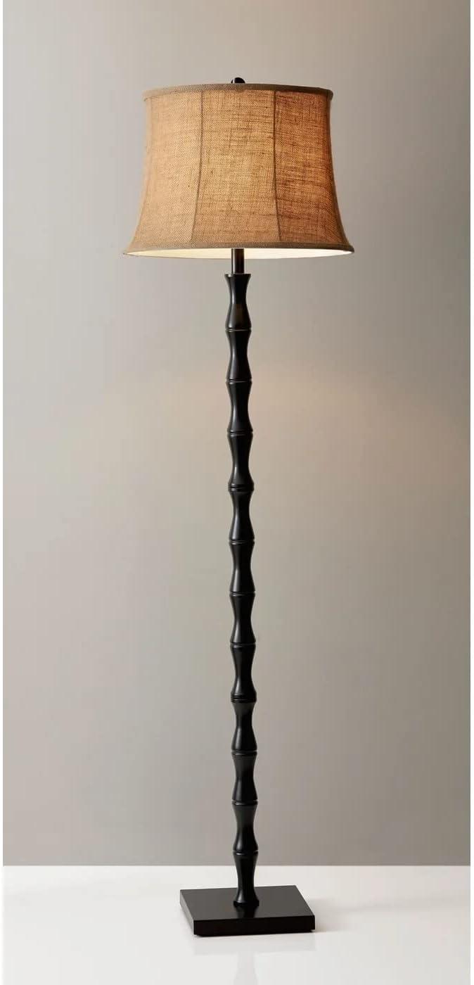 62" 3-way Stratton Floor Lamp Black - Adesso: Burlap Shade, Metal Body, UL Listed, Modern Decor