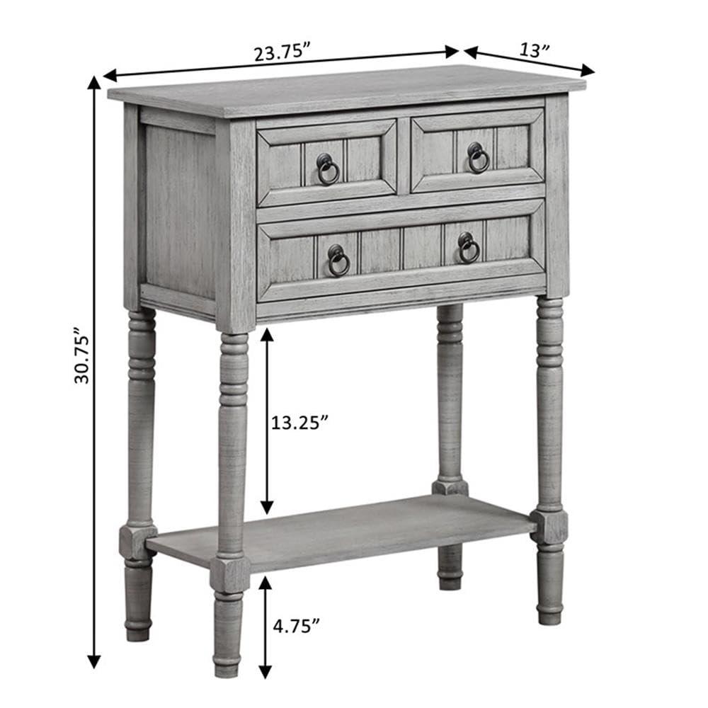 Covenience Concepts Kendra 3 Drawer Hall Table with Shelf, Wirebrush Light Gray