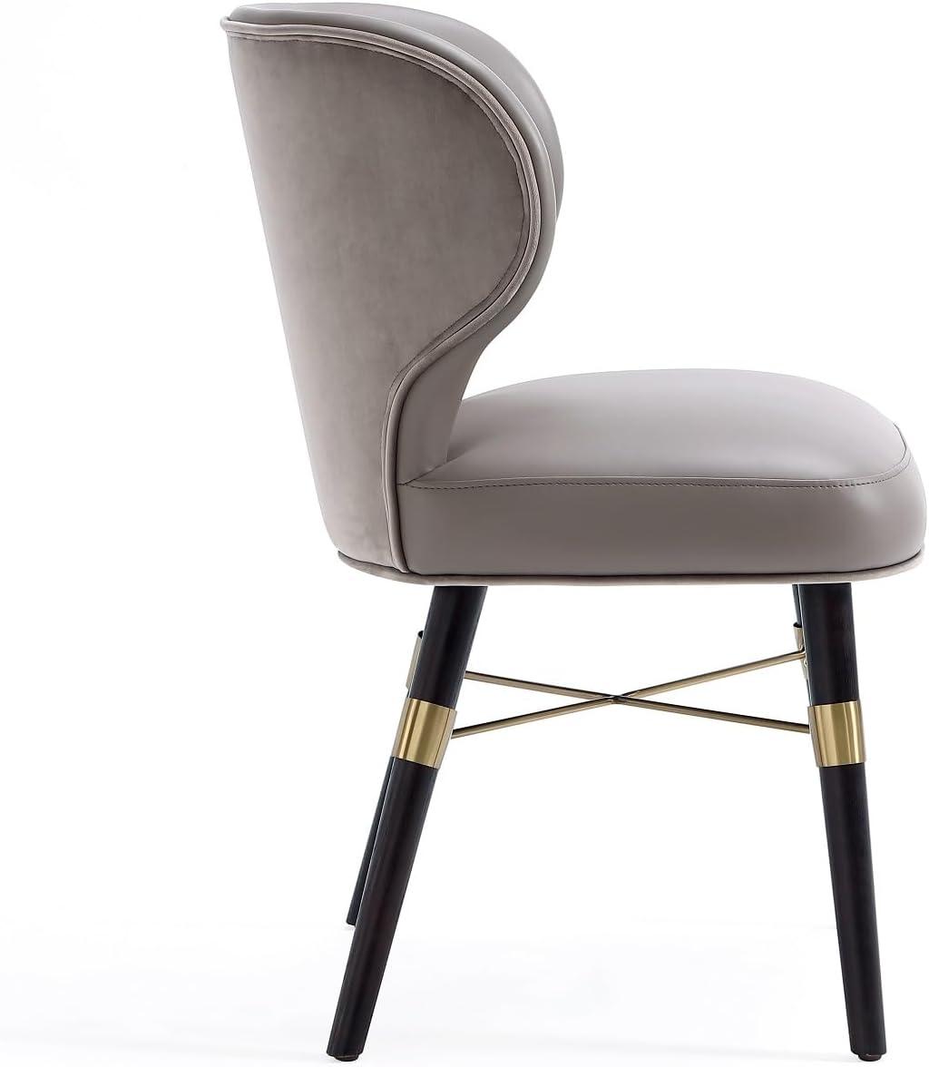 Modern Strine Dining Chair Upholstered in Velvet and Leatherette with Solid Wood Legs in Dark Taupe - Set of 2
